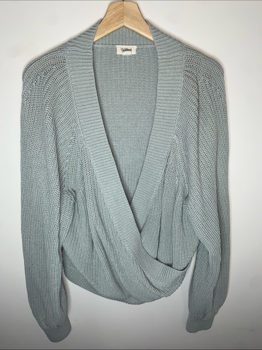Up west Soft Gray Crossover Knit Pullover Sweater Pre-Owned